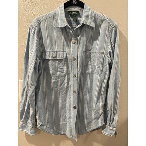 LAUREN RALPH LAUREN BLUE CHAMBRAY DENIN COTTON WOMENS JEAN SHIRT SIZE S vintage